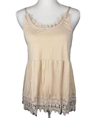 Babydoll Camisole M Beige Tank Top Lace Flowy Cottagecore Boho Chic Neutral